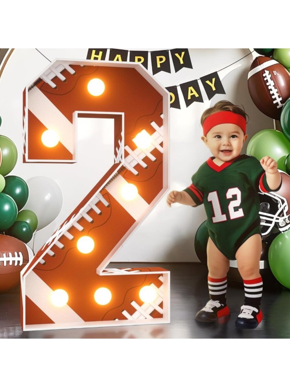 3FT Light-Up Football 2nd Birthday Decorations | Sport Theme Marquee Numbers